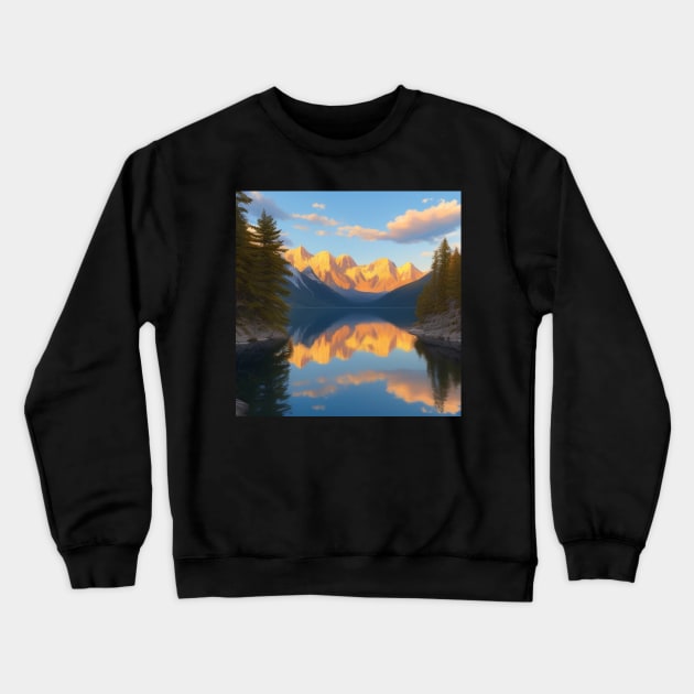 Mountain Lake at Golden Hour Crewneck Sweatshirt by CursedContent